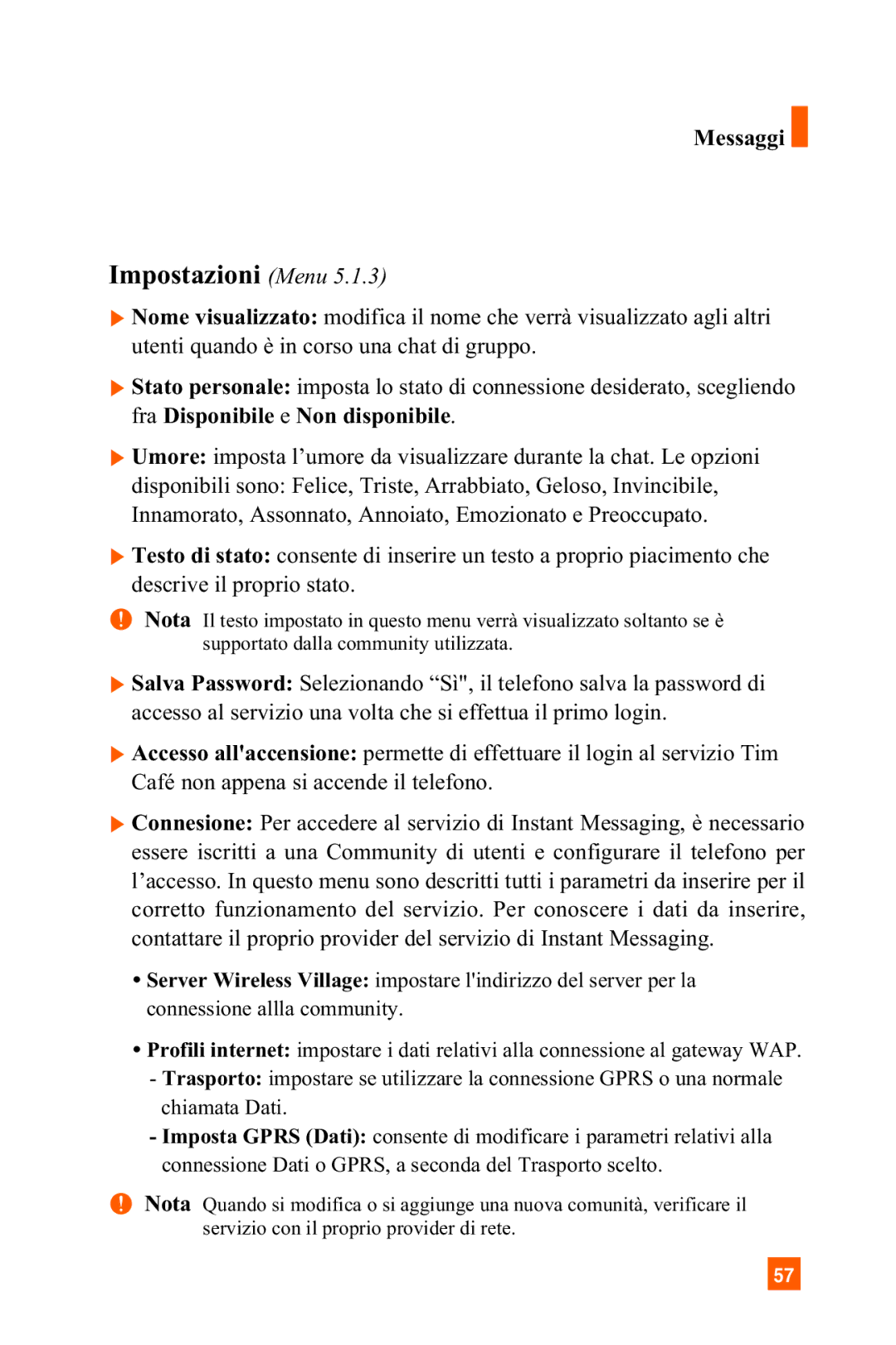 LG Electronics A7150 manual Impostazioni Menu, Messaggi 