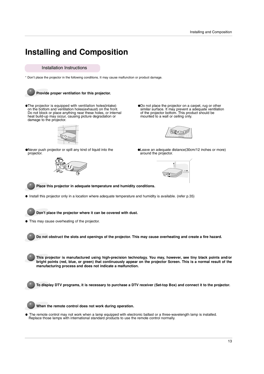 LG Electronics AF115 owner manual Installing and Composition, Installation Instructions 