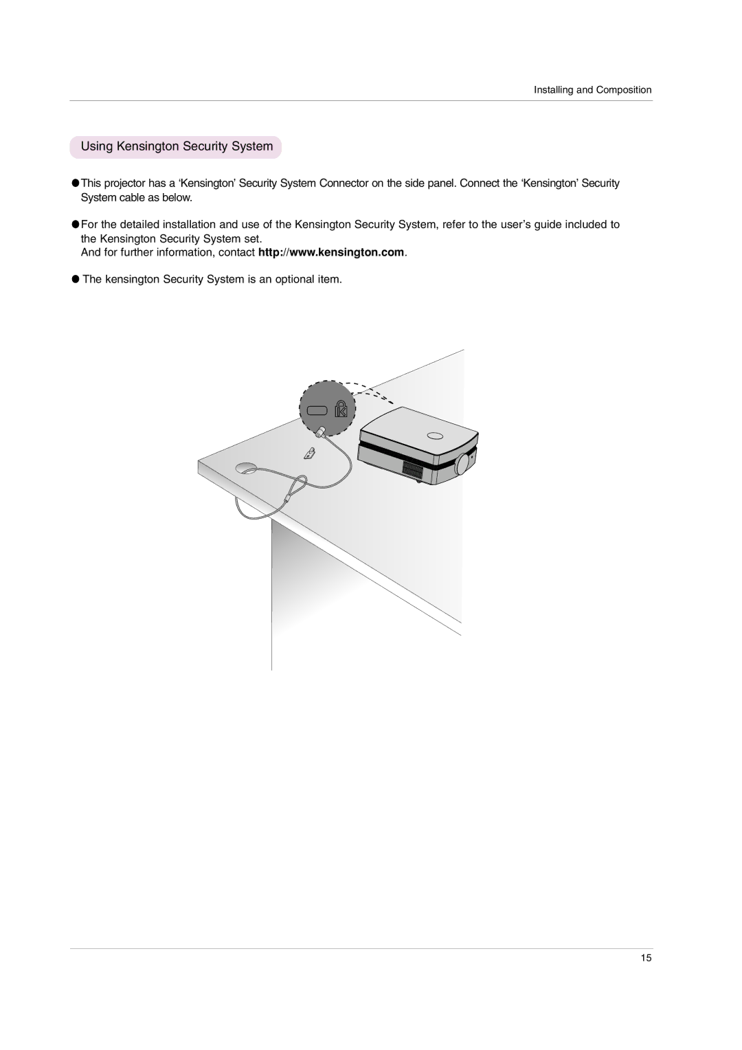 LG Electronics AF115 owner manual Using Kensington Security System 