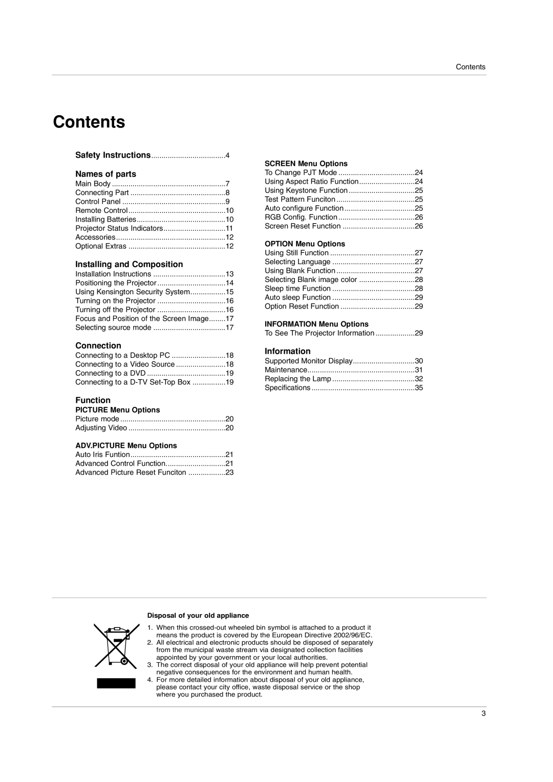 LG Electronics AF115 owner manual Contents 