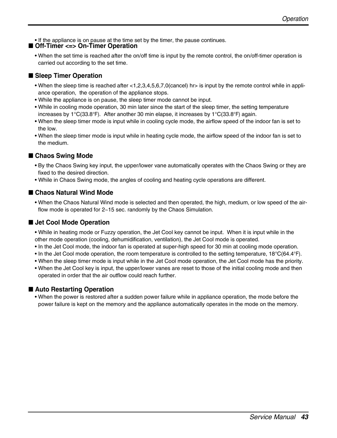 LG Electronics A2UC243FA0 (LMU240CE) service manual Off-Timer = On-Timer Operation, Sleep Timer Operation, Chaos Swing Mode 