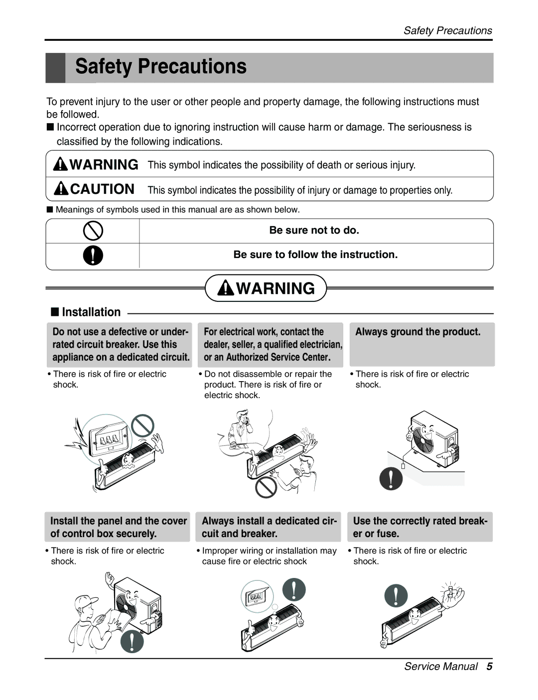 LG Electronics A2UH243FA0(LMU240HE) Safety Precautions, Installation, Be sure not to do Be sure to follow the instruction 