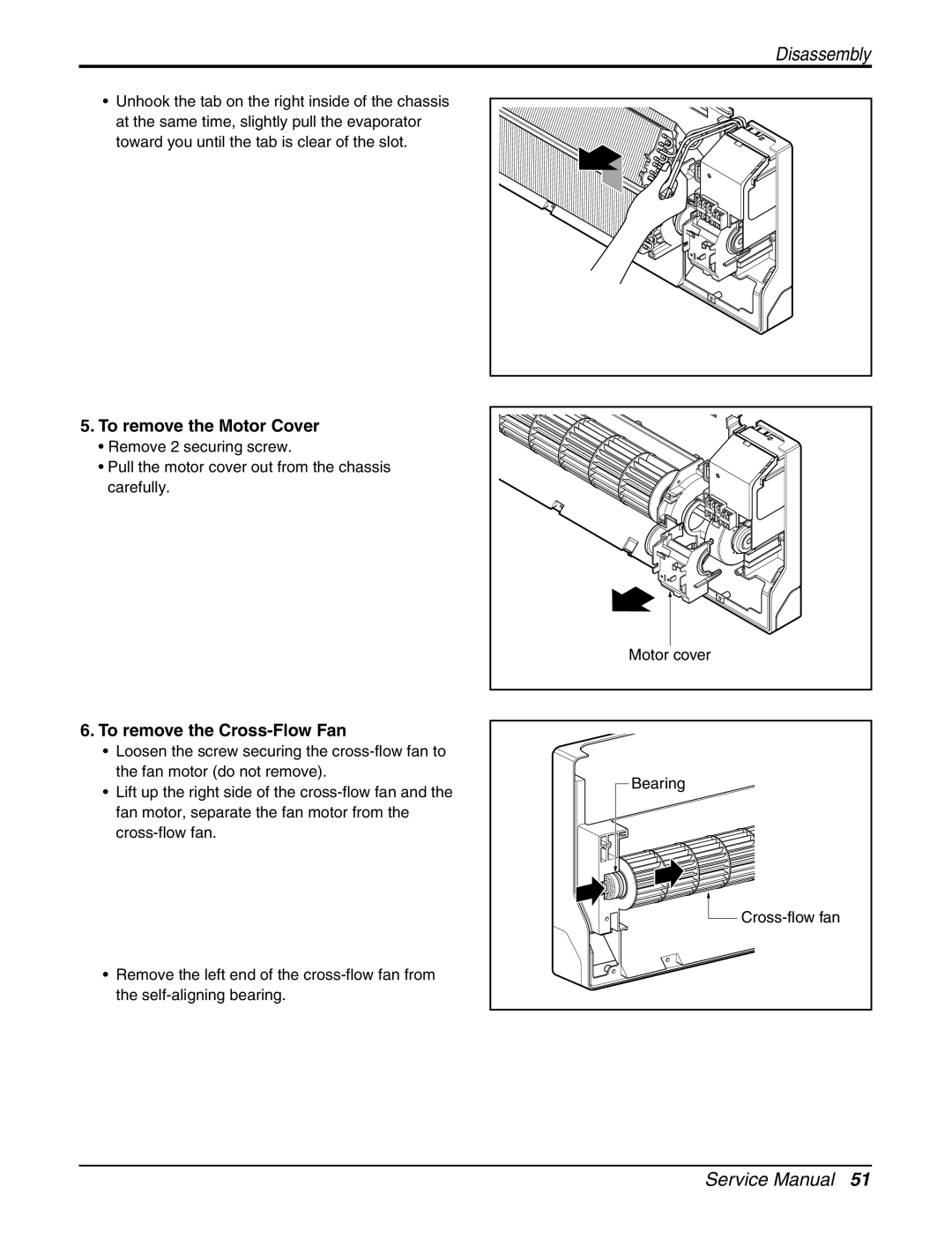 LG Electronics AMNH123DEA0 (LMN120HE) Service Manual, To remove the Motor Cover, To remove the Cross-Flow Fan, Disassembly 