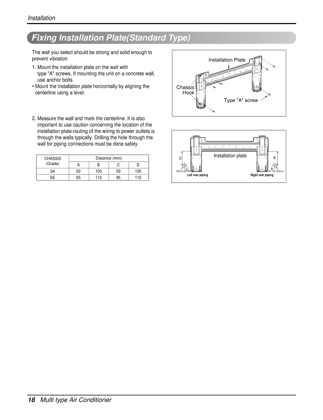 LG Electronics AMNH123DEA0(LMN120HE), AMNC123DEA0(LMN120CE), AMNC093D4A0(LMN090CE) Fixing Installation PlateStandard Type 