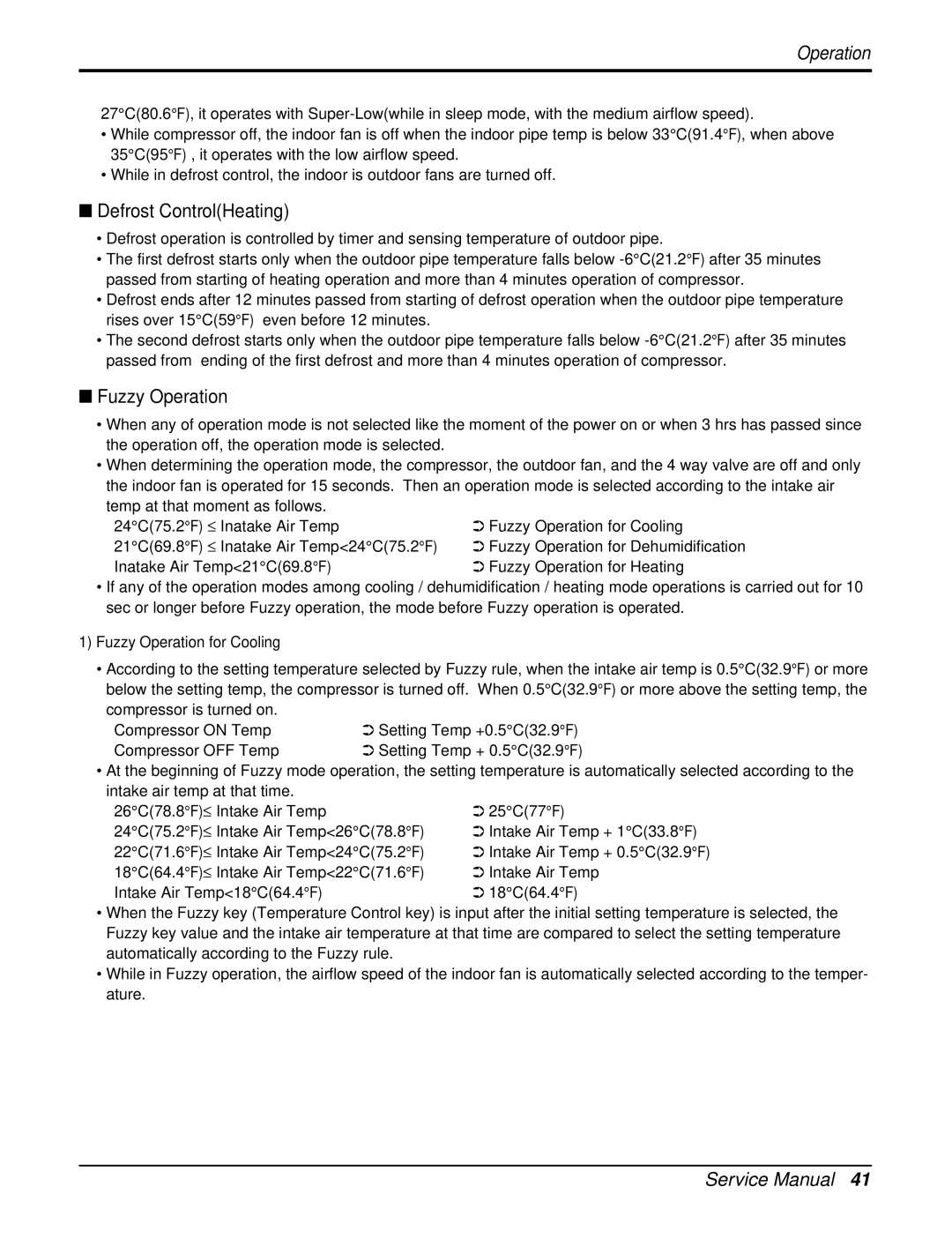 LG Electronics A3UC363FA0(LMU360CE), AMNH123DEA0(LMN120HE) Defrost ControlHeating, Fuzzy Operation for Cooling 