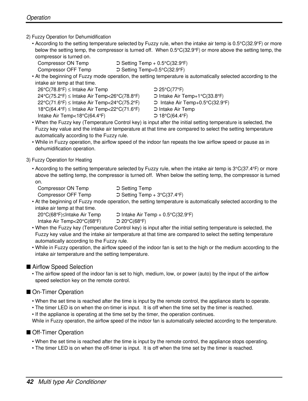 LG Electronics AMNH123DEA0(LMN120HE) service manual Airflow Speed Selection, On-Timer Operation, Off-Timer Operation 