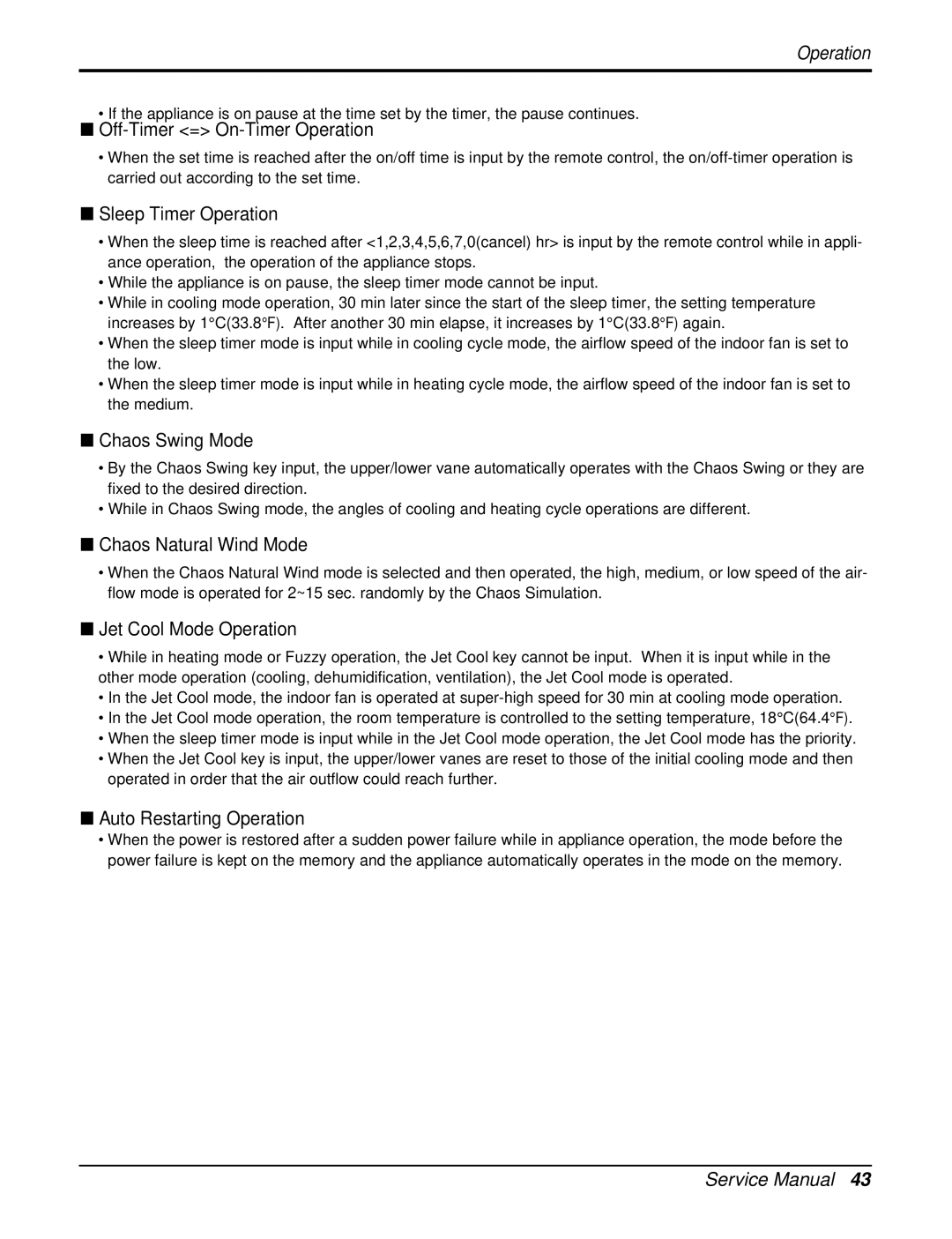 LG Electronics AMNC123DEA0(LMN120CE) service manual Off-Timer = On-Timer Operation, Sleep Timer Operation, Chaos Swing Mode 