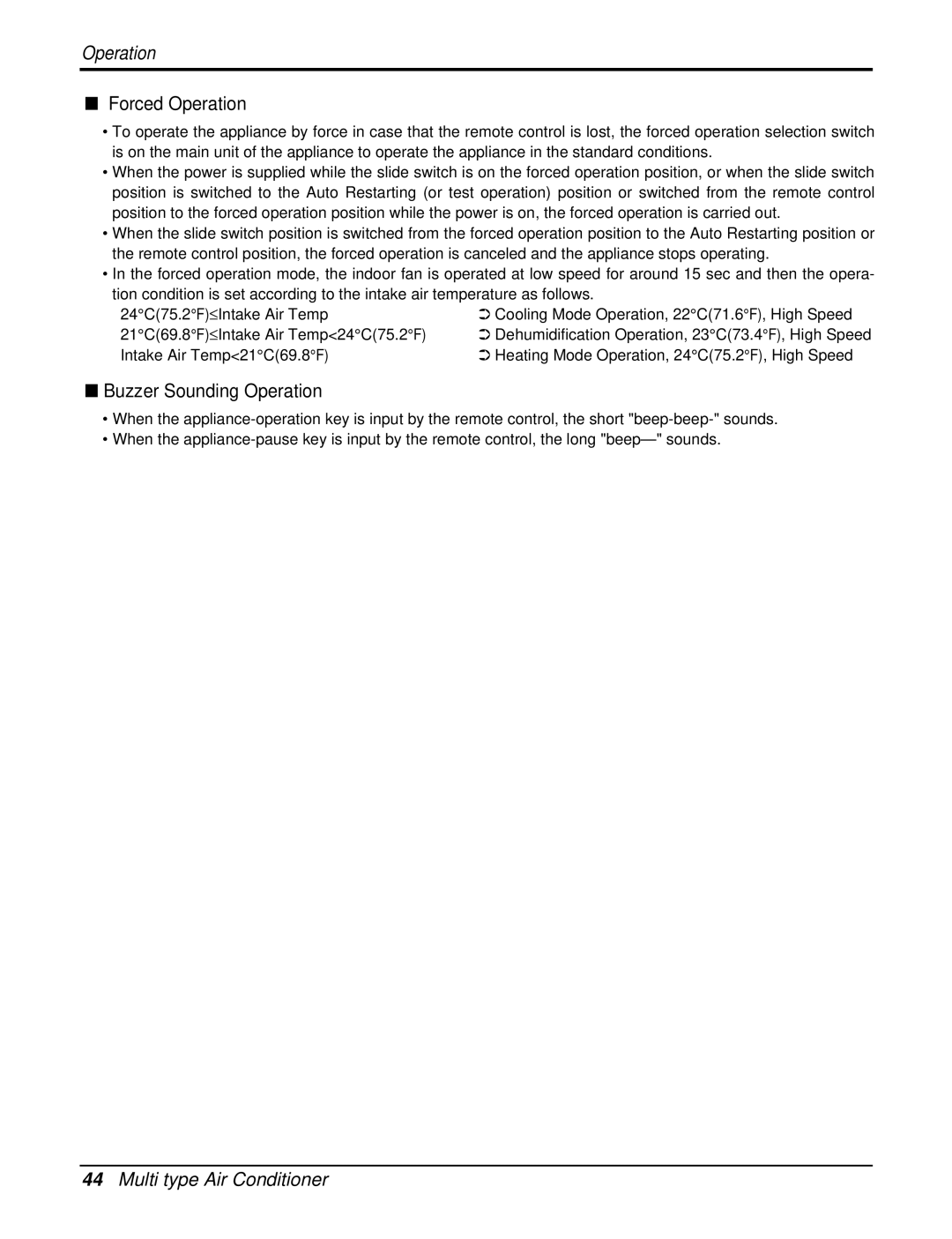 LG Electronics AMNC093D4A0(LMN090CE), AMNH123DEA0(LMN120HE) service manual Forced Operation, Buzzer Sounding Operation 