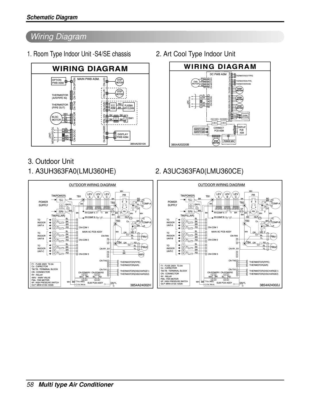 LG Electronics A3UH363FA0(LMU360HE), AMNH123DEA0(LMN120HE), AMNC123DEA0(LMN120CE) Wiring Diagram, Art Cool Type Indoor Unit 