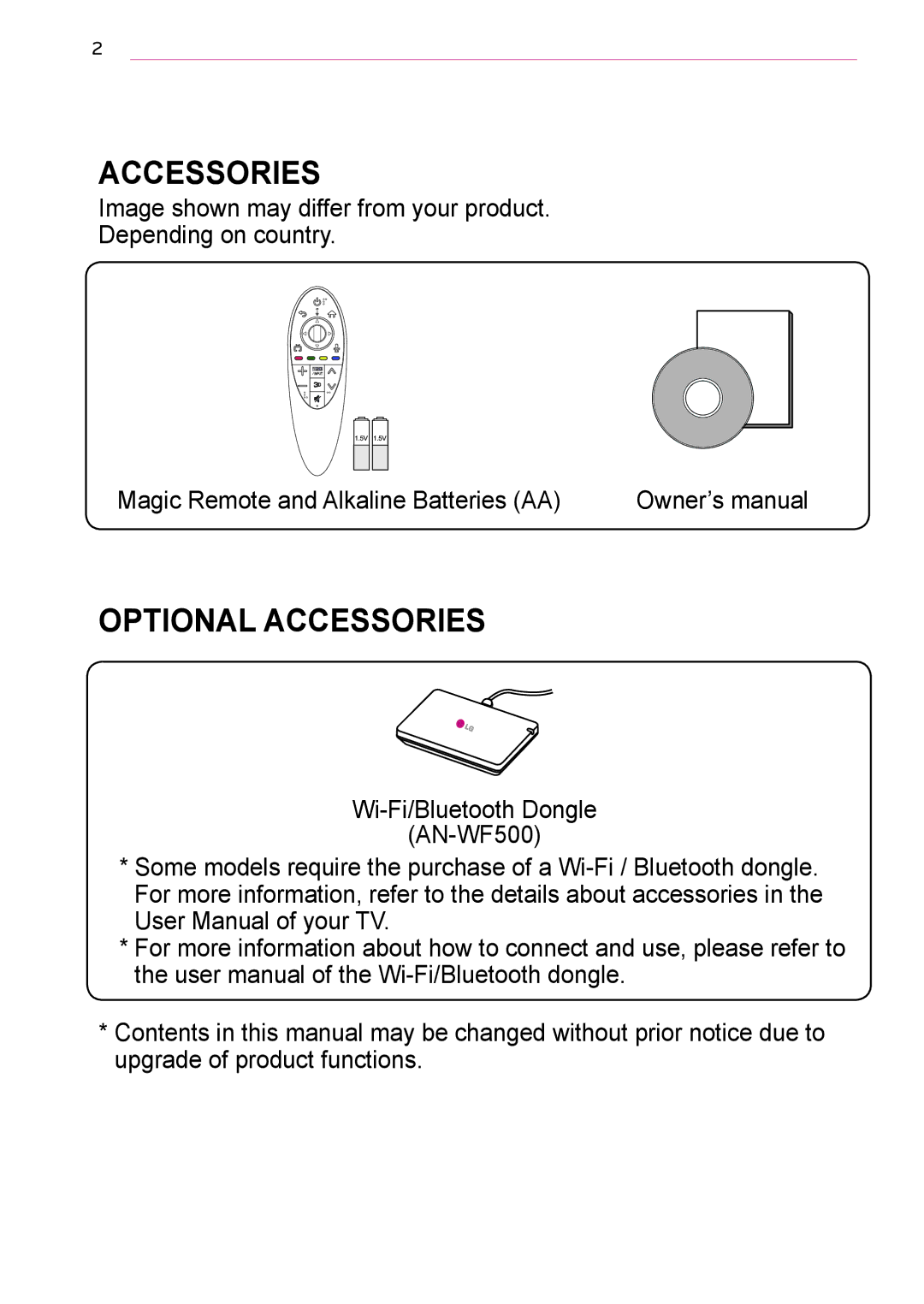 LG Electronics AN-MR500G owner manual Optional Accessories 