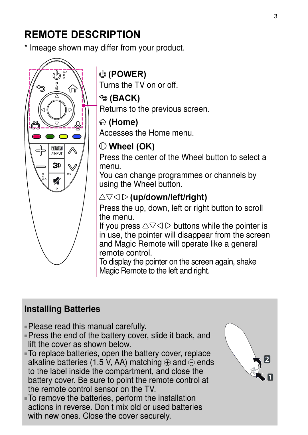 LG Electronics AN-MR500G owner manual Remote Description 