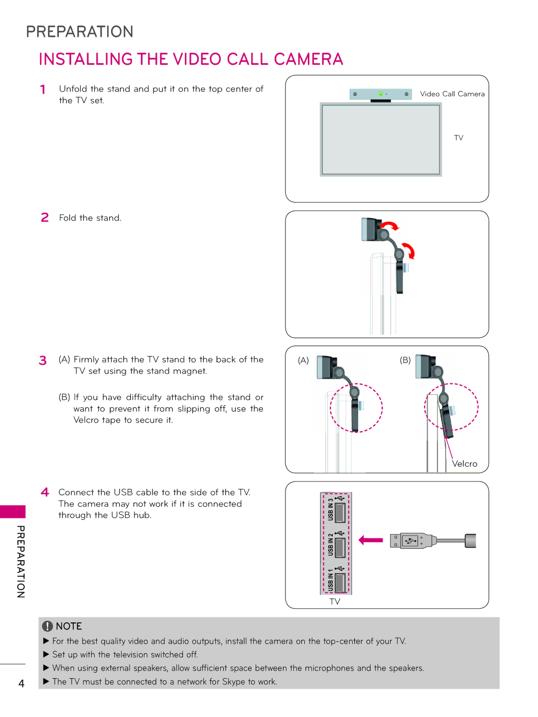 LG Electronics AN-VC400 owner manual Installing the Video Call Camera 