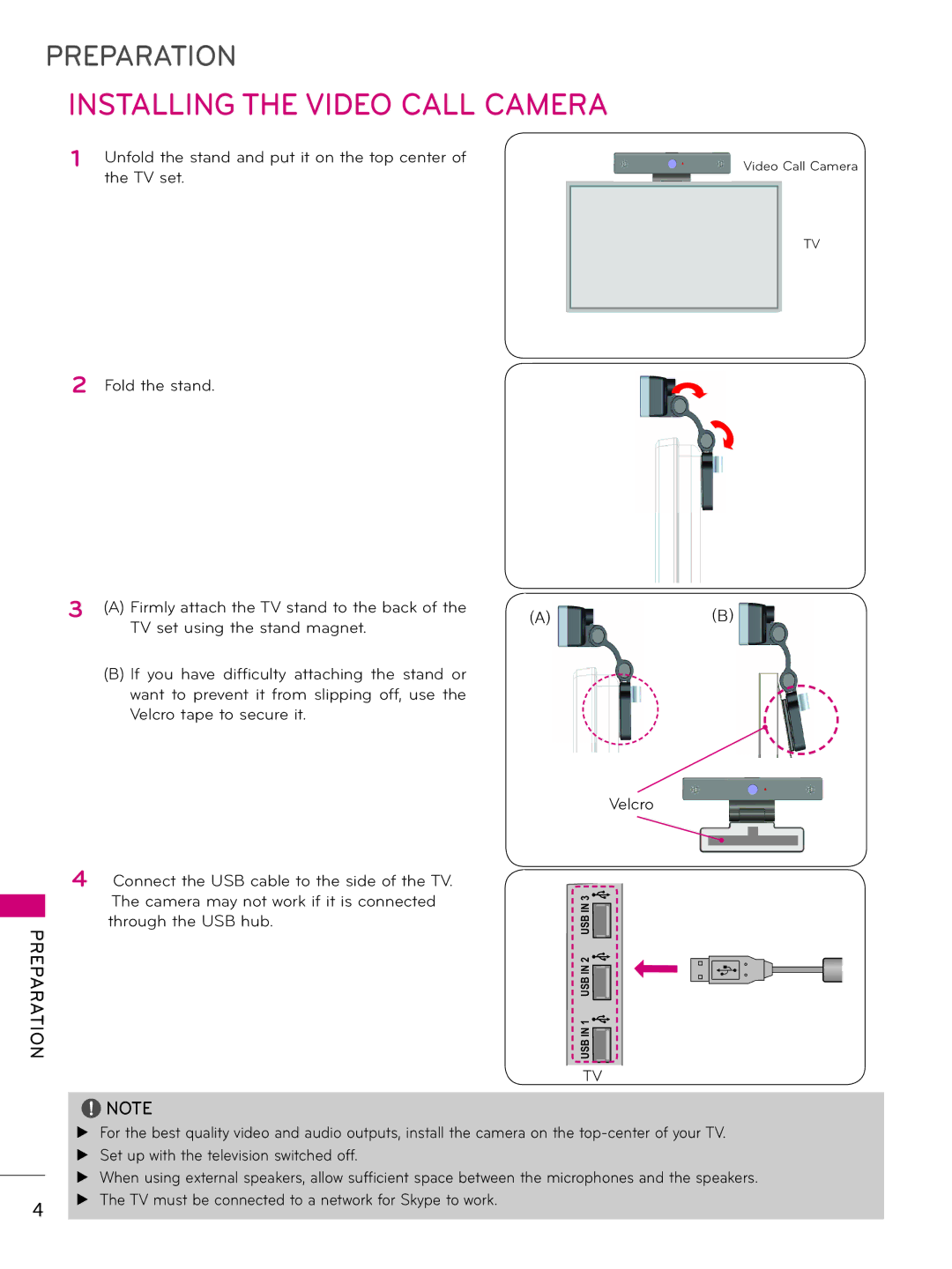 LG Electronics AN-VC500 owner manual Installing the Video Call Camera 