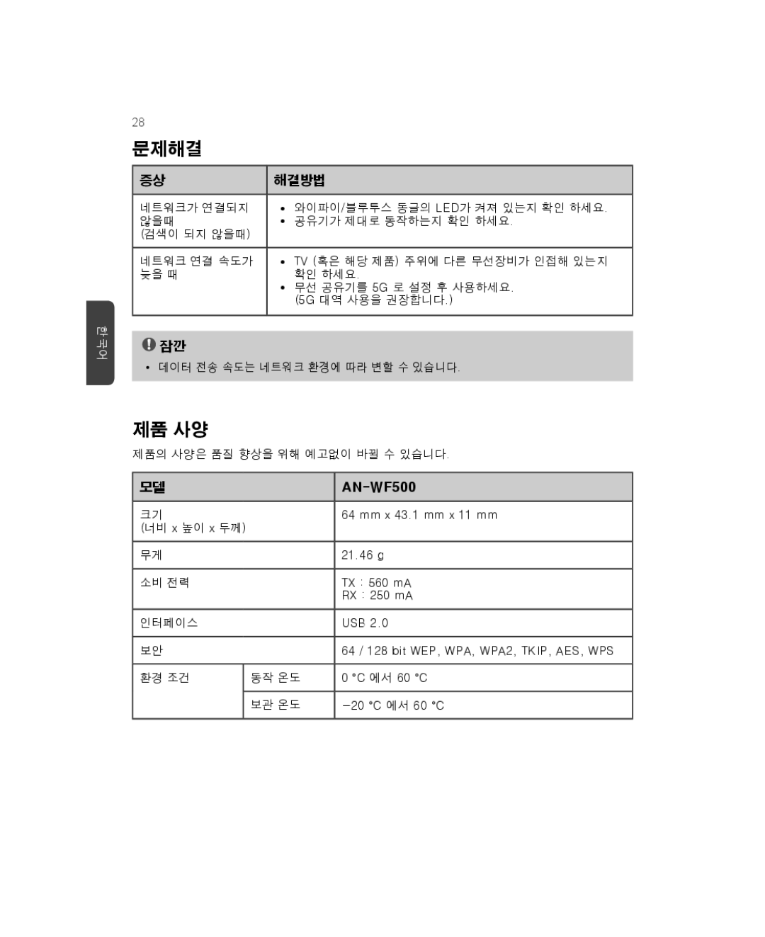 LG Electronics AN-WF500 owner manual 문제해결 