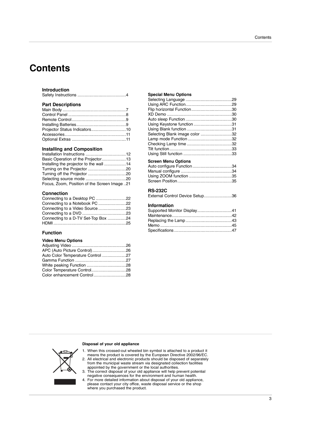 LG Electronics AN110B-JD, AN110W-JD owner manual Contents 