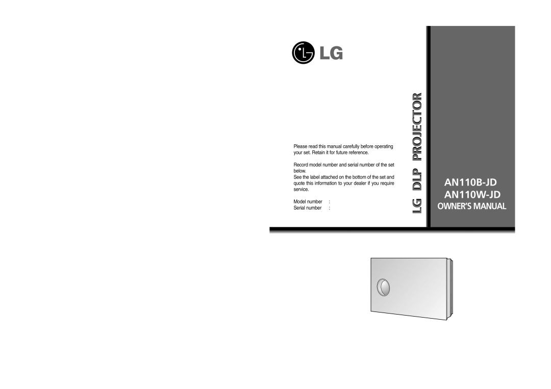 LG Electronics AN110B-JD owner manual Record model number and serial number of the set below, Model number, Serial number 