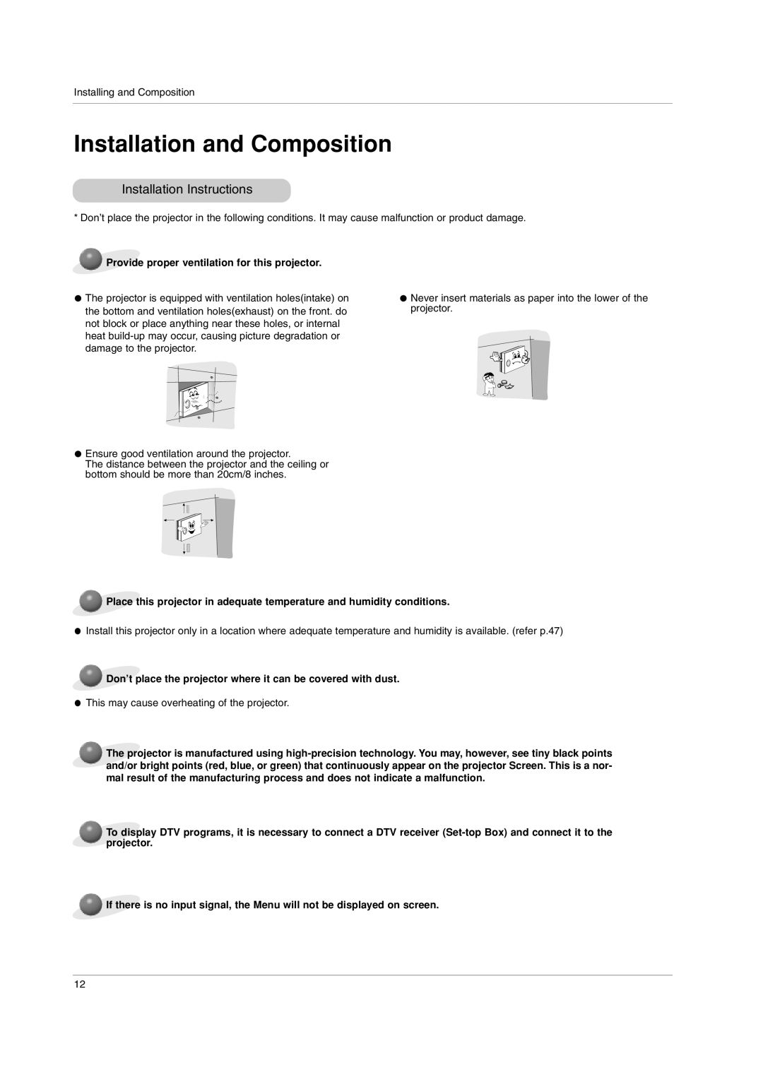 LG Electronics AN110W-JD, AN110B-JD owner manual Installation and Composition, Installation Instructions 