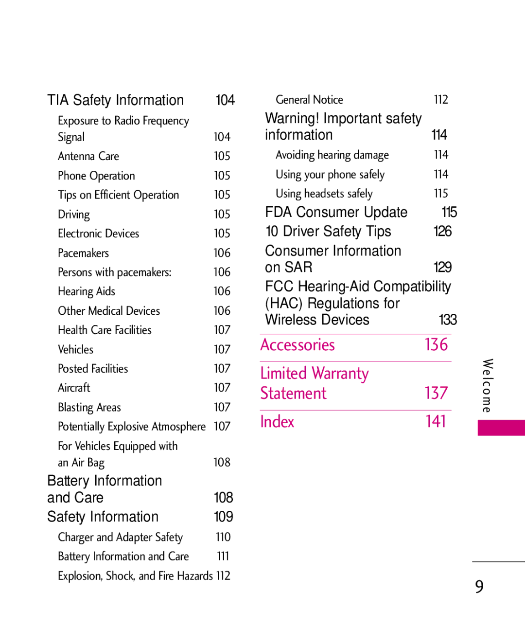 LG Electronics AN510 manual Accessories 136, Limited Warranty, Statement 137, Index 141 