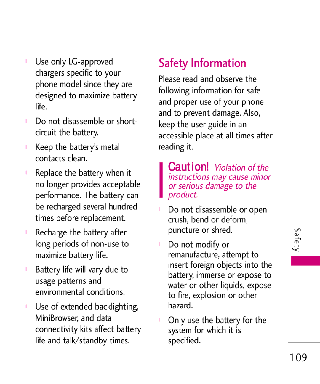 LG Electronics AN510 manual Safety Information, 109 