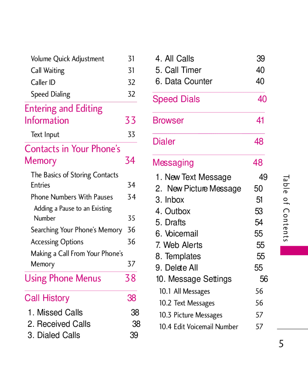 LG Electronics AN510 manual Entering and Editing, Information, Contacts in Your Phone’s Memory, Using Phone Menus 