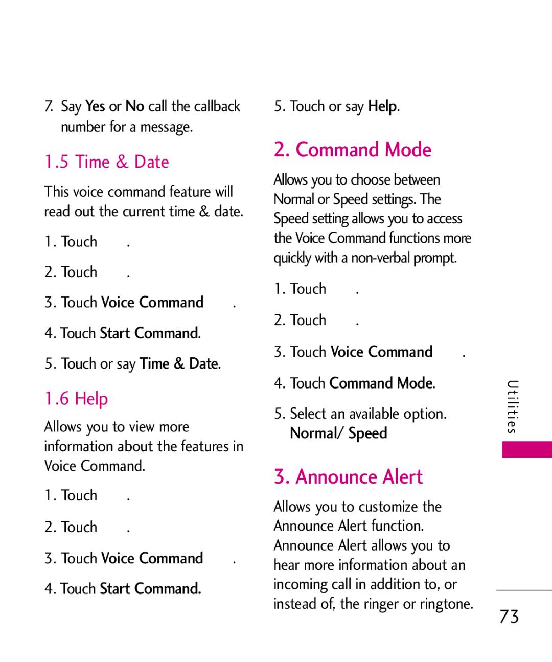 LG Electronics AN510 manual Announce Alert, Time & Date, Help, Command Mode 