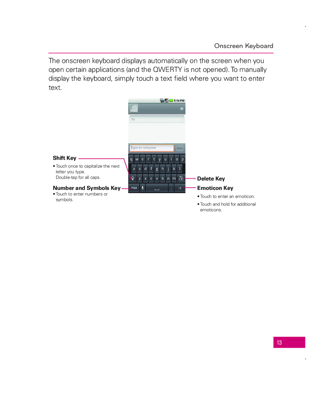 LG Electronics Apex, MFL67006501(1.0) manual Onscreen Keyboard 