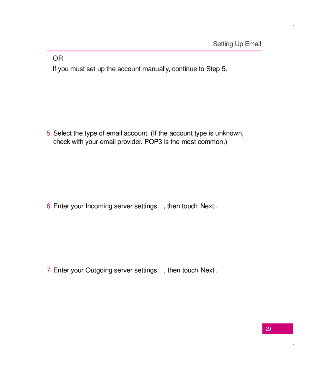 LG Electronics Apex, MFL67006501(1.0) manual Setting Up Email 