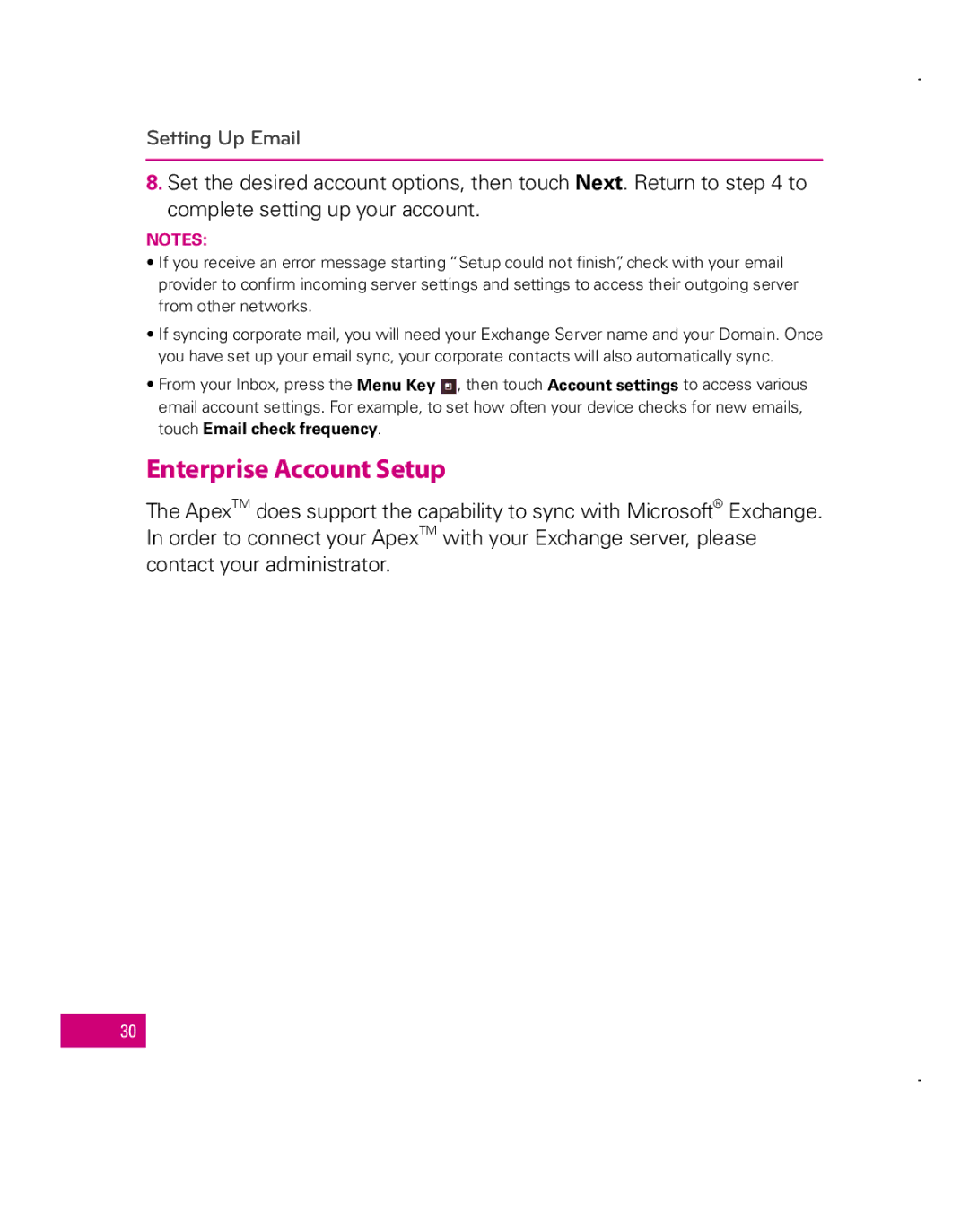 LG Electronics MFL67006501(1.0), Apex manual Enterprise Account Setup 