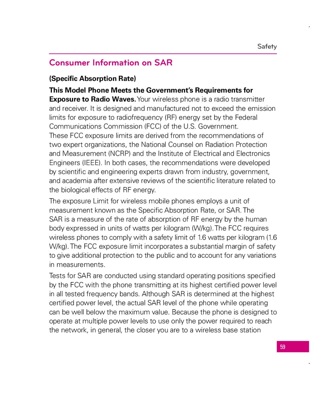 LG Electronics Apex, MFL67006501(1.0) manual Consumer Information on SAR 