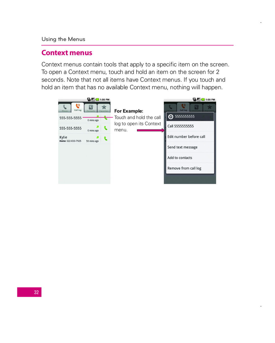 LG Electronics MFL67006501(1.0), Apex manual Context menus, Using the Menus, For Example 