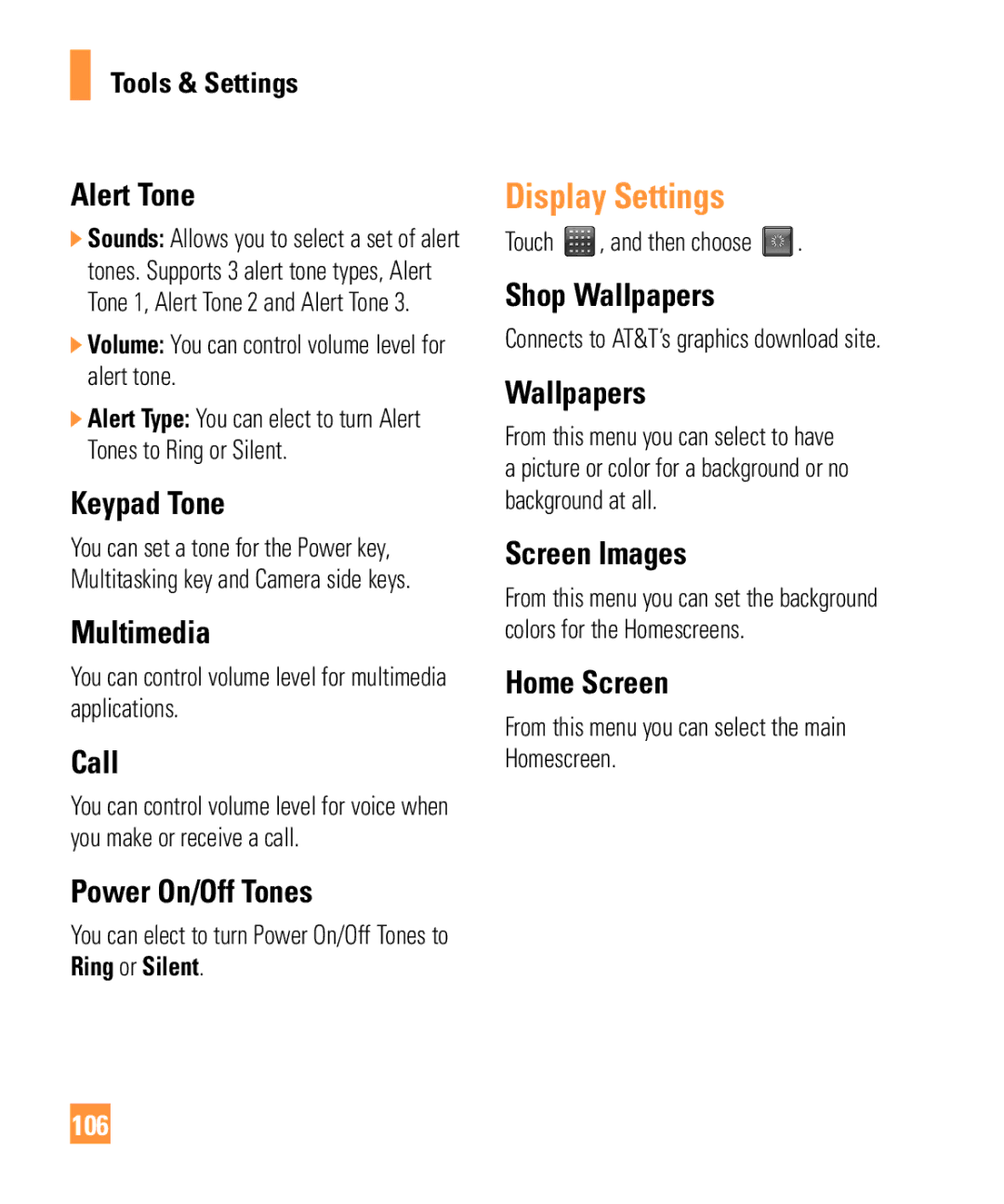 LG Electronics ARENA manual Display Settings 