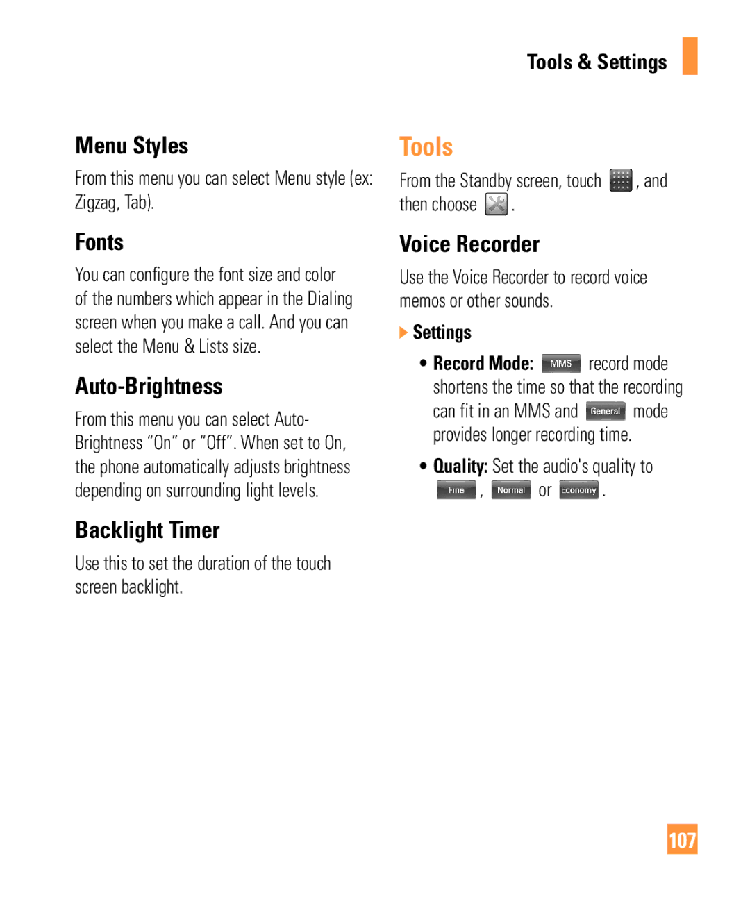 LG Electronics ARENA manual Tools 