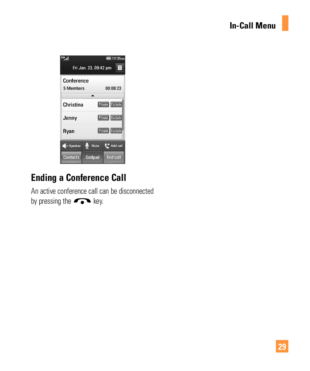 LG Electronics ARENA manual Ending a Conference Call 