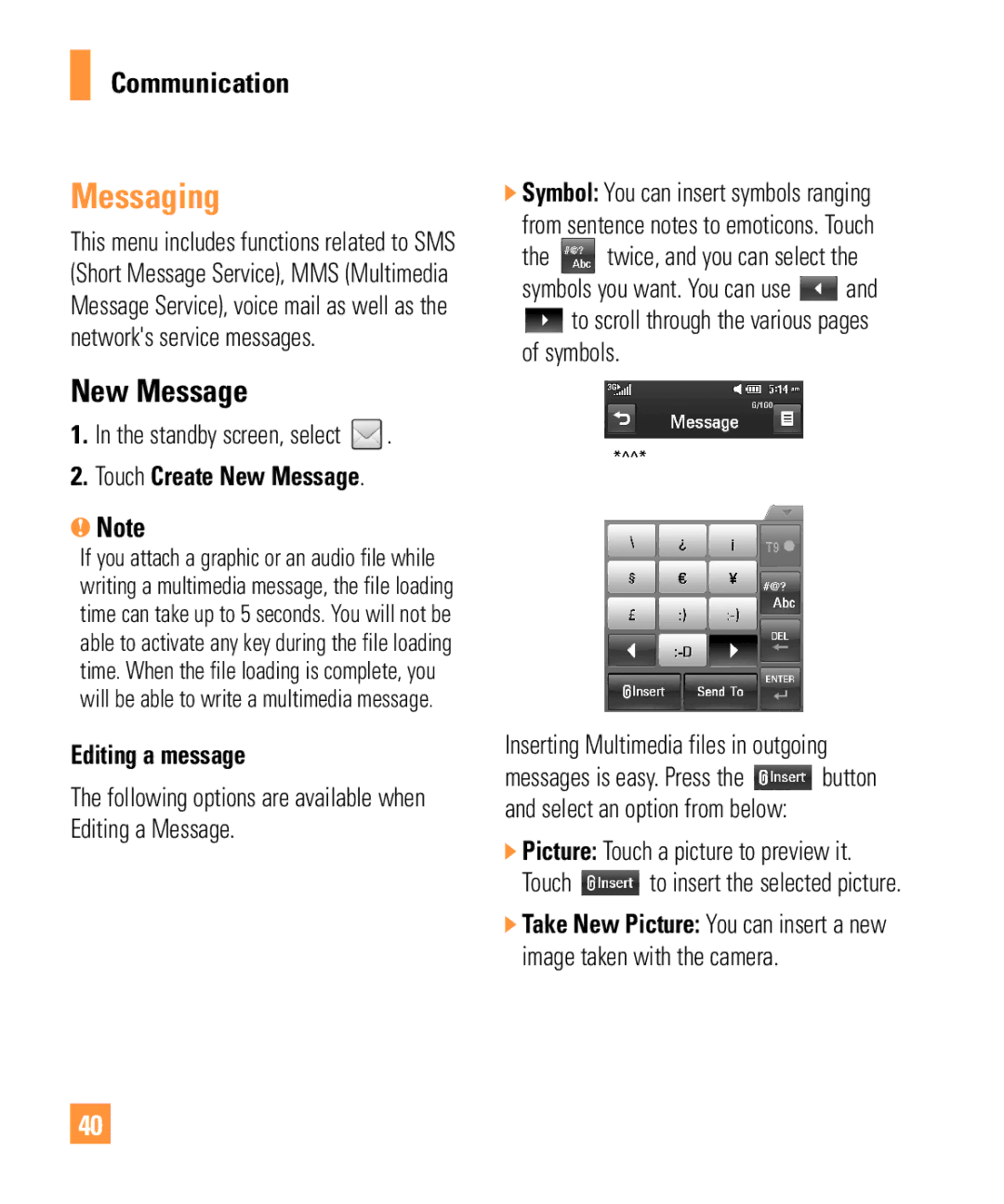 LG Electronics ARENA manual Messaging, Touch Create New Message, Editing a message 