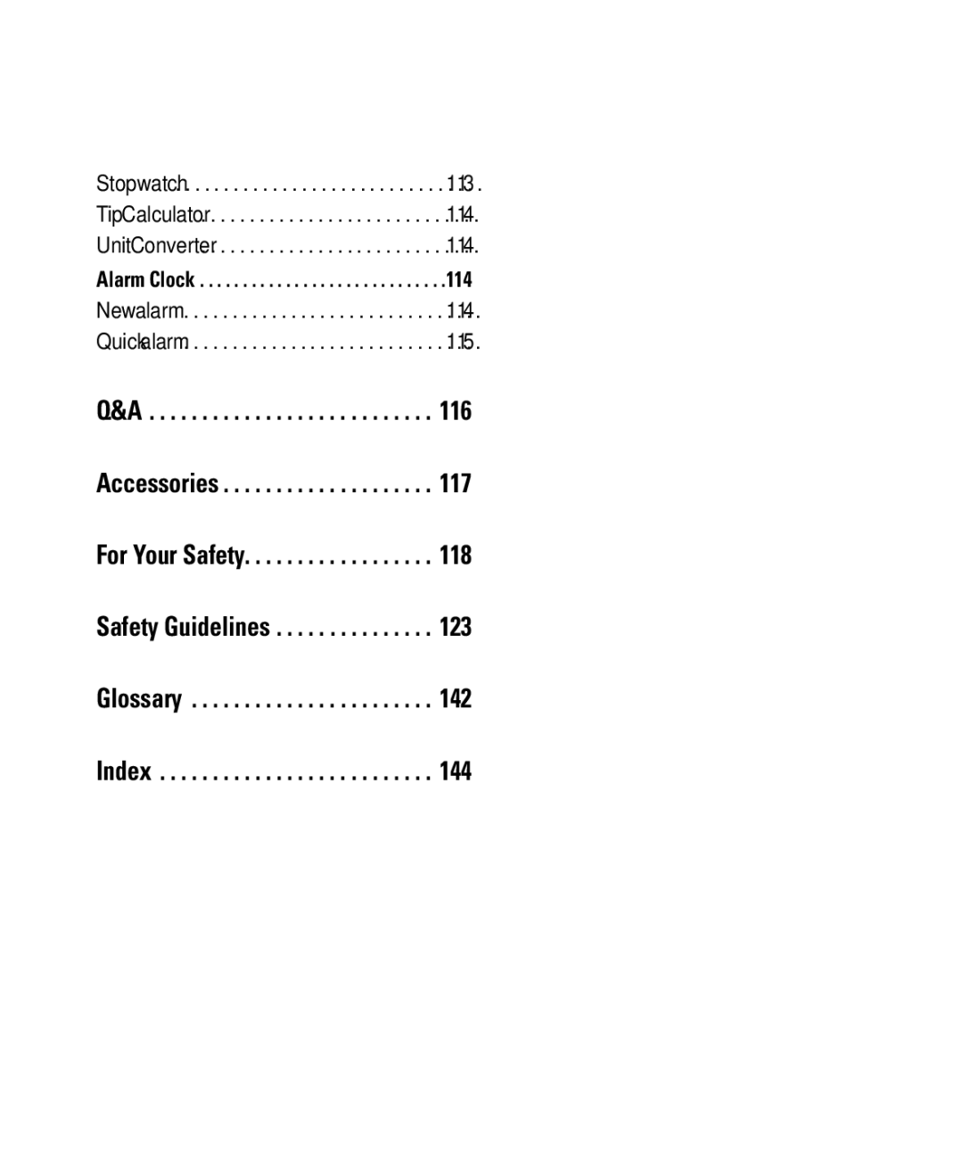 LG Electronics ARENA manual Accessories For Your Safety Safety Guidelines Glossary Index 