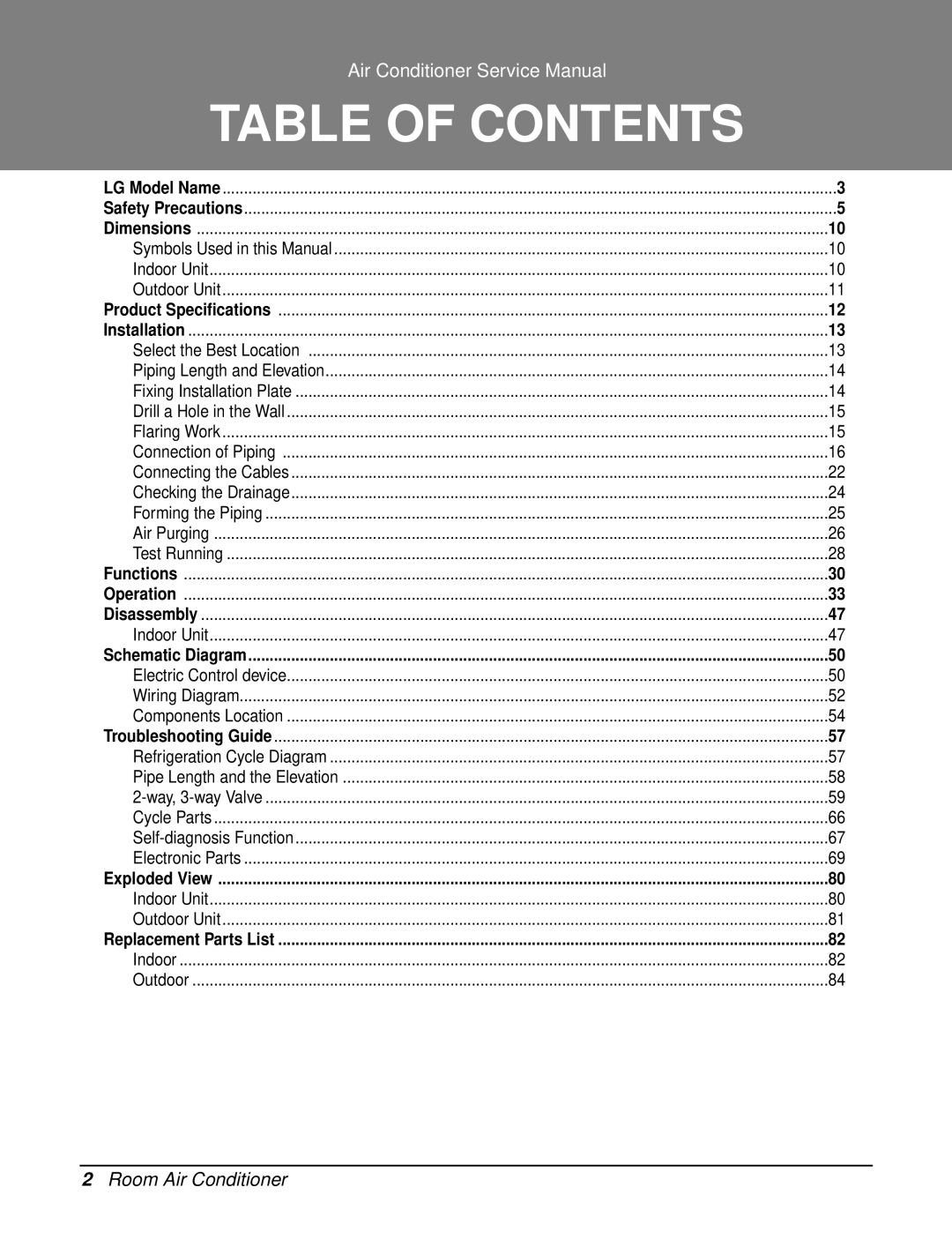 LG Electronics AS-W096URH1/UBH1/UWH1/UMH1, AS-W126URH1/UBH1/UWH1/UMH1, AS-W126URH0/UBH0/UWH0/UMH0/UCH0 Table of Contents 