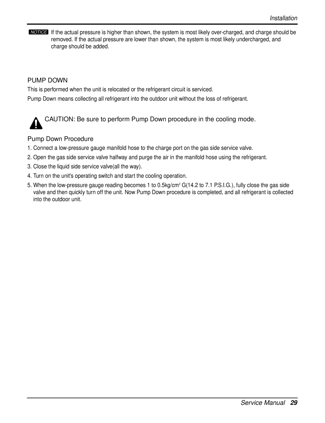 LG Electronics AS-W126URH0/UBH0/UWH0/UMH0/UCH0, AS-W126URH1/UBH1/UWH1/UMH1 service manual Pump Down Procedure 