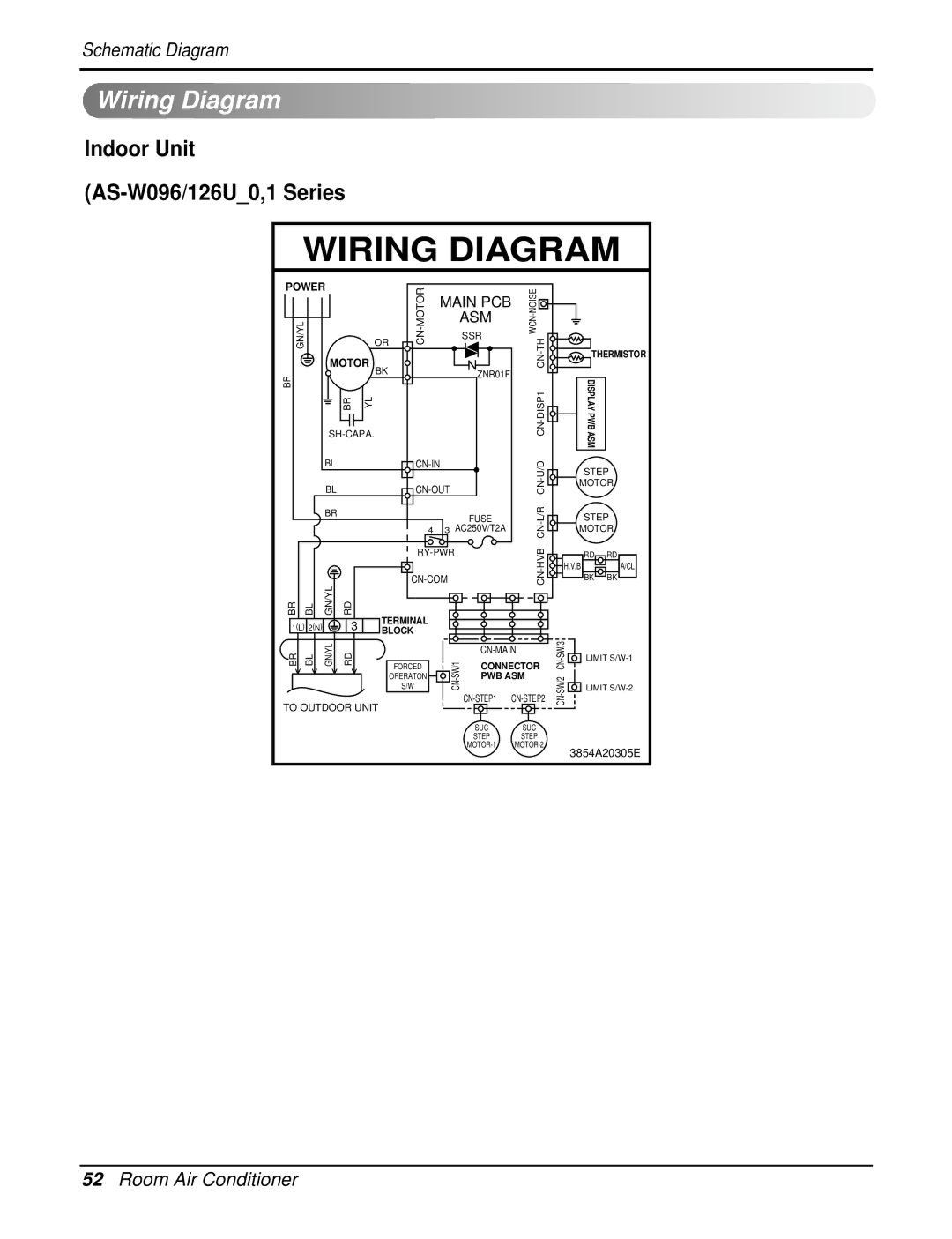 LG Electronics AS-W126URH1/UBH1/UWH1/UMH1, AS-W096URH1/UBH1/UWH1/UMH1 Wiring Diagram, Indoor Unit AS-W096/126U0,1 Series 