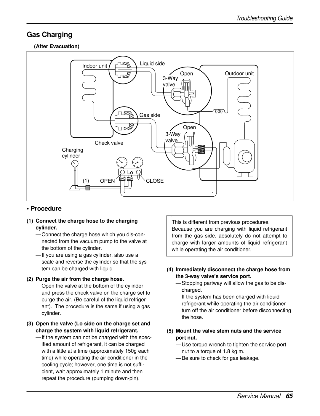 LG Electronics AS-W126URH0/UBH0/UWH0/UMH0/UCH0 Gas Charging, After Evacuation, Purge the air from the charge hose 