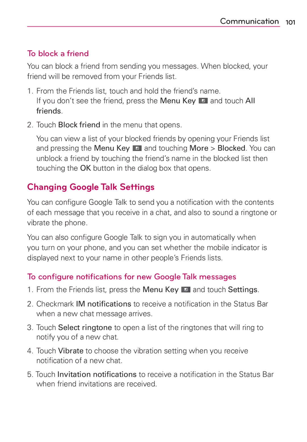 LG Electronics AS680 manual Changing Google Talk Settings, To block a friend 