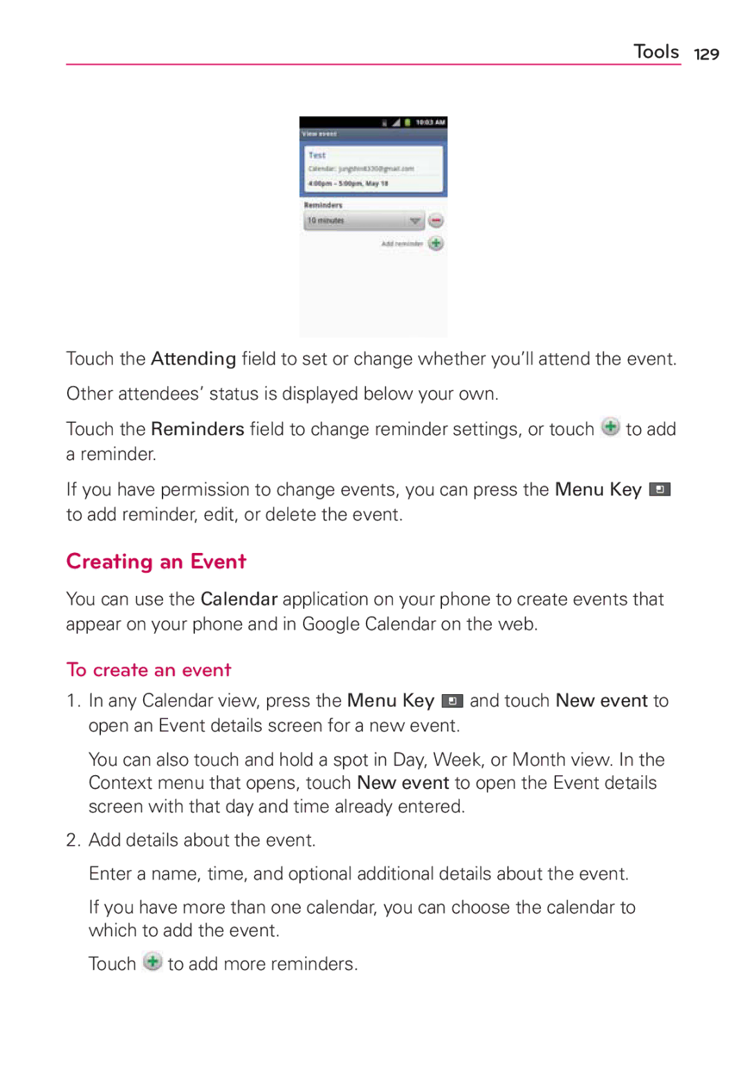 LG Electronics AS680 manual Creating an Event, To create an event 