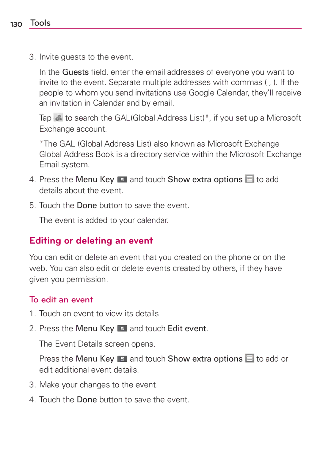 LG Electronics AS680 manual Editing or deleting an event, To edit an event, Invite guests to the event 