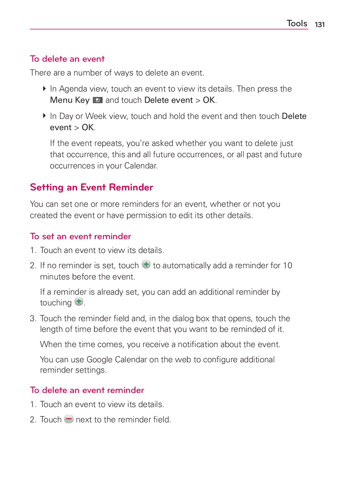 LG Electronics AS680 manual Setting an Event Reminder, To set an event reminder, To delete an event reminder 