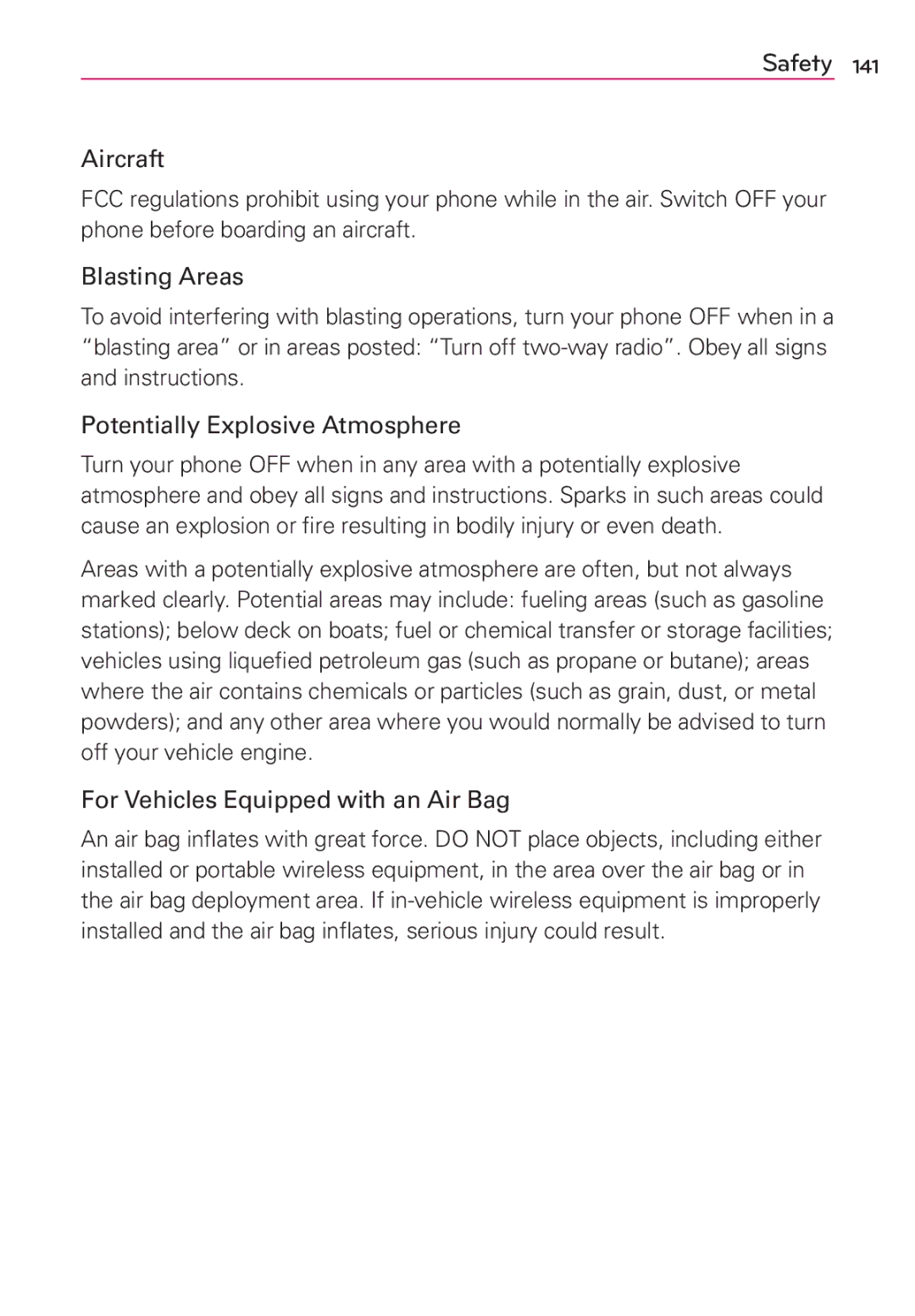 LG Electronics AS680 manual For Vehicles Equipped with an Air Bag 