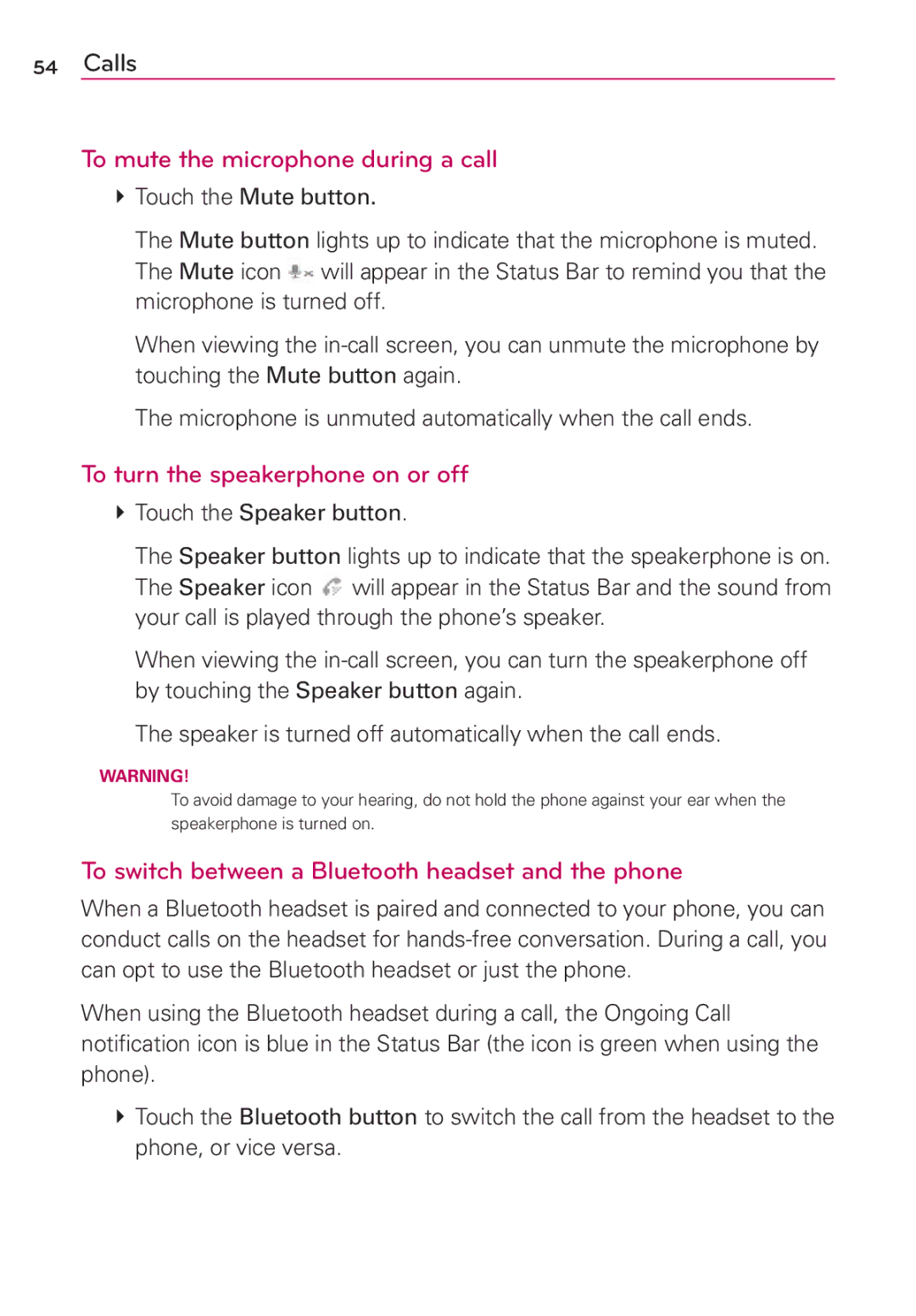 LG Electronics AS680 manual To mute the microphone during a call, To turn the speakerphone on or off 