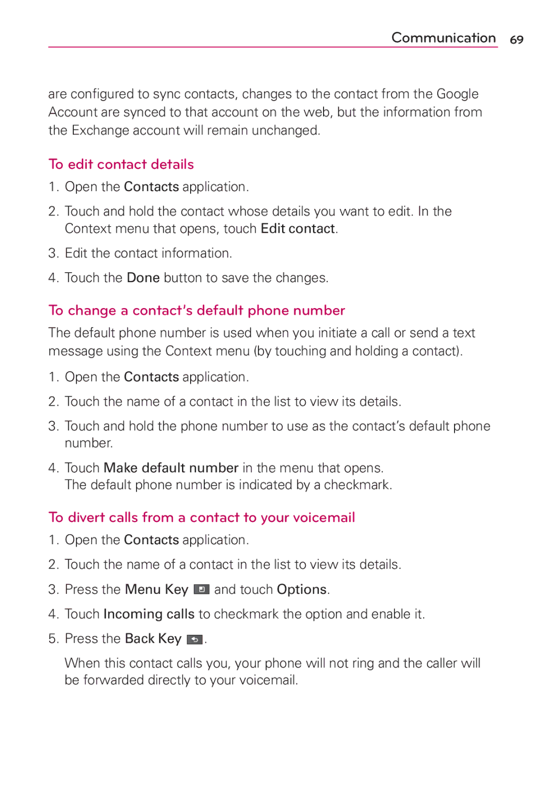 LG Electronics AS680 manual To edit contact details, To change a contact’s default phone number 