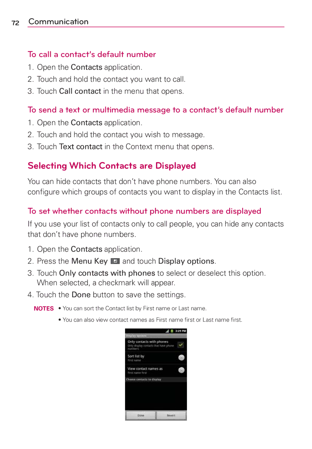 LG Electronics AS680 manual Selecting Which Contacts are Displayed, To call a contact’s default number 