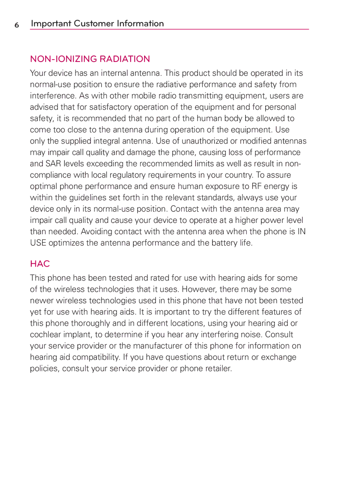 LG Electronics AS680 manual NON-IONIZING Radiation 