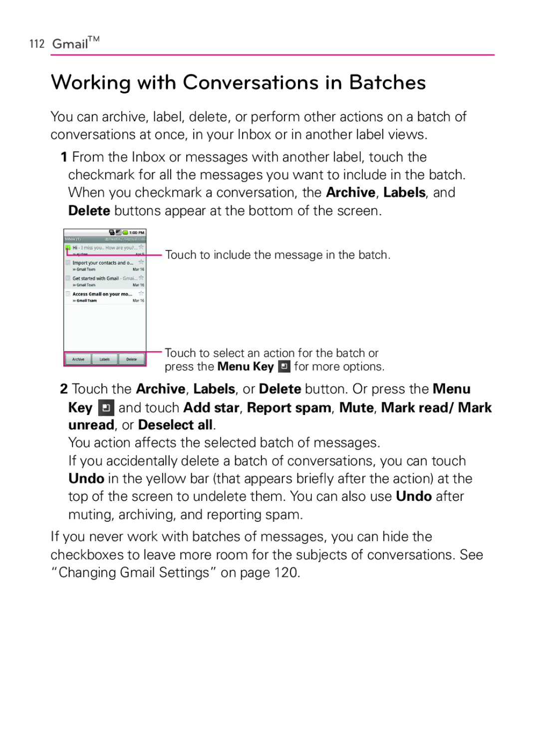 LG Electronics MFL66990402(1.0), AS740 owner manual Working with Conversations in Batches 