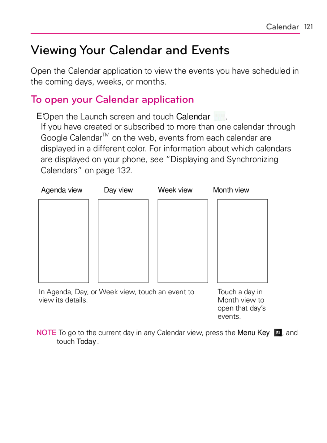 LG Electronics AS740, MFL66990402(1.0) owner manual Viewing Your Calendar and Events, To open your Calendar application 